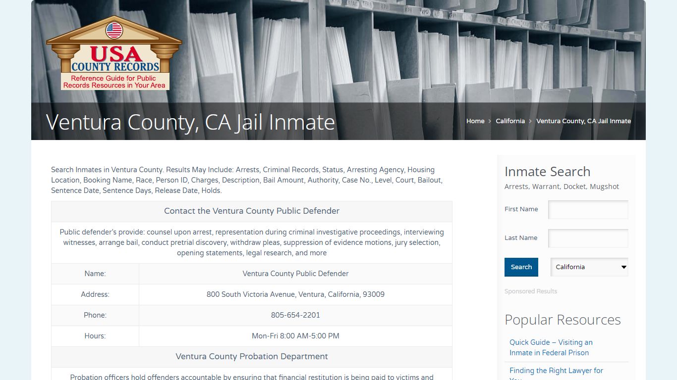 Ventura County, CA Jail Inmate | Name Search